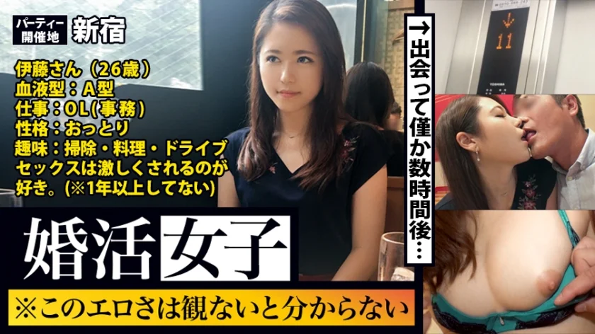 婚活女子01：このエロさは見ないとわからない！！出会いを求めて婚活パーティーに来る様なオンナは即ち、求めてるんです！！躰も(チ●コを)！！！そんな将来を焦り出したふわふわマ●コに安定した男を差し出せば、即日ホテルでハメ倒しのやりたい放題！！！何度も言うが、生々し過ぎる素人の極エロ素セックスは、本編を見ないとわからない！！！