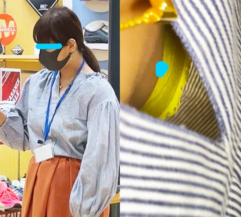 【再販】[某靴屋さん店員＃7]見えた！彼女の靴試着で前かがみになる店員さんの零れた丸乳首とパンチラ。-2