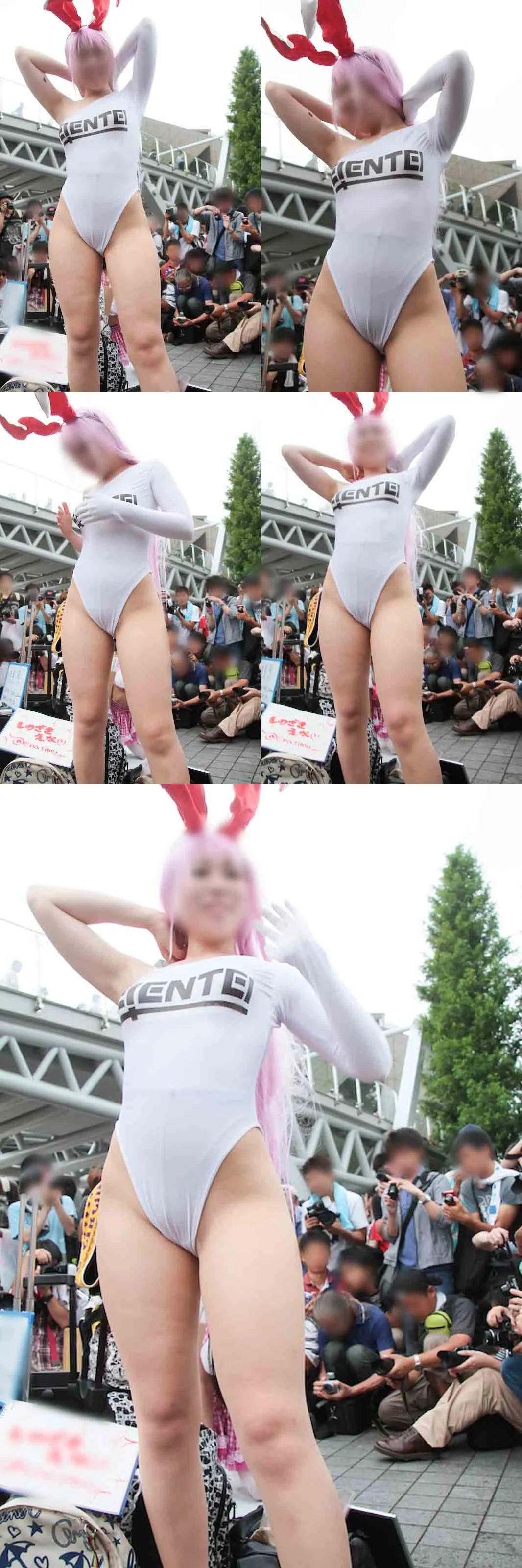 【写真】コミケの囲み撮影でムチムチ美ヒップを突き出すハイレグレオタードの白バニーさん　神盛り417枚！-5