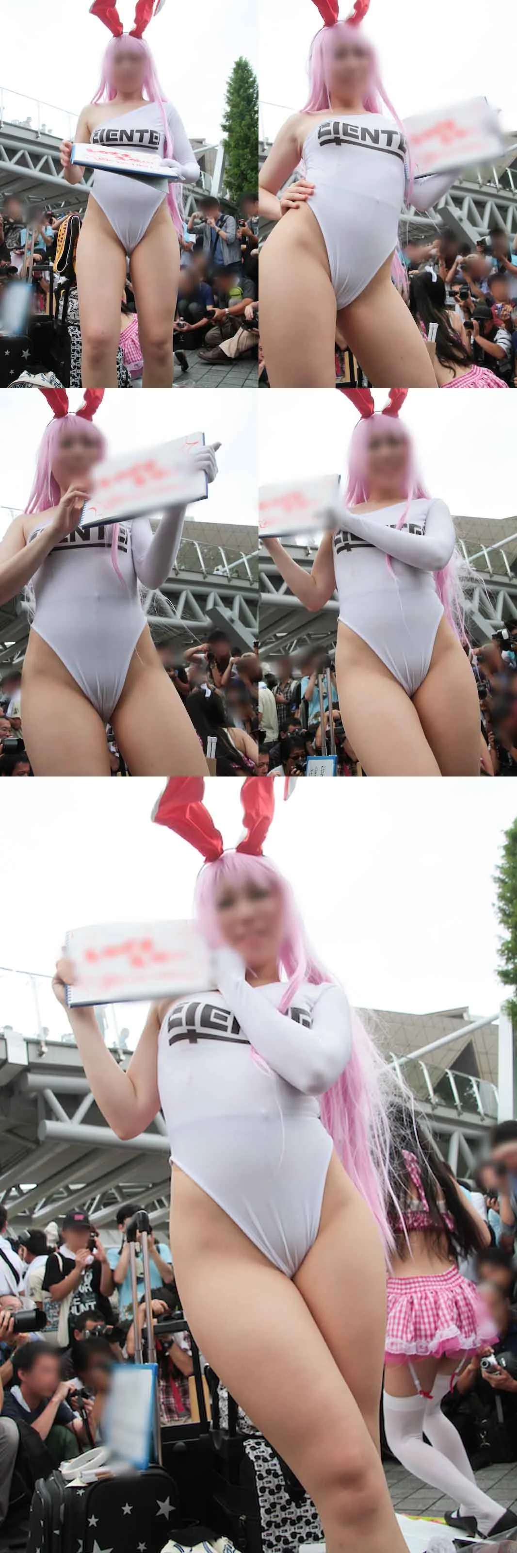 【写真】コミケの囲み撮影でムチムチ美ヒップを突き出すハイレグレオタードの白バニーさん　神盛り417枚！-6