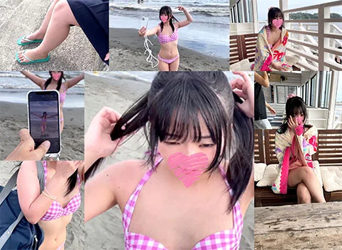 【再販】K②【個人撮影】江ノ島の海で見つけたピンクの水玉水着ちゃん_最強のプリケツ美小女の生ハメ映像放出-1