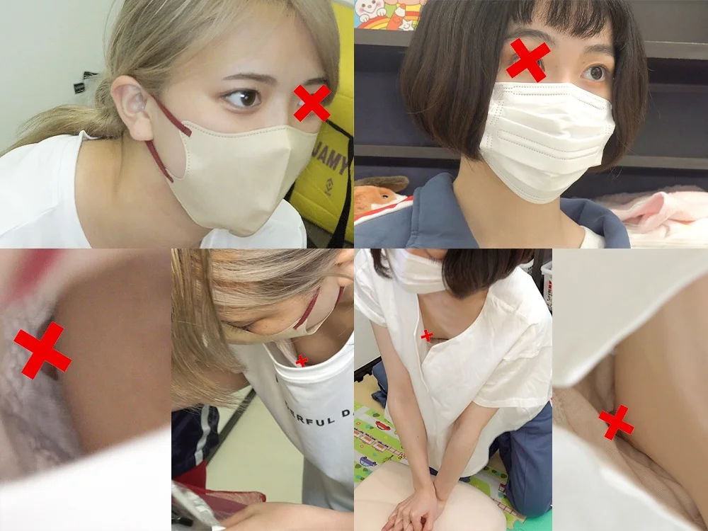 【救命講習/胸チラNo.41】保育士&女子大生の前屈み胸チラ　一般参加２名