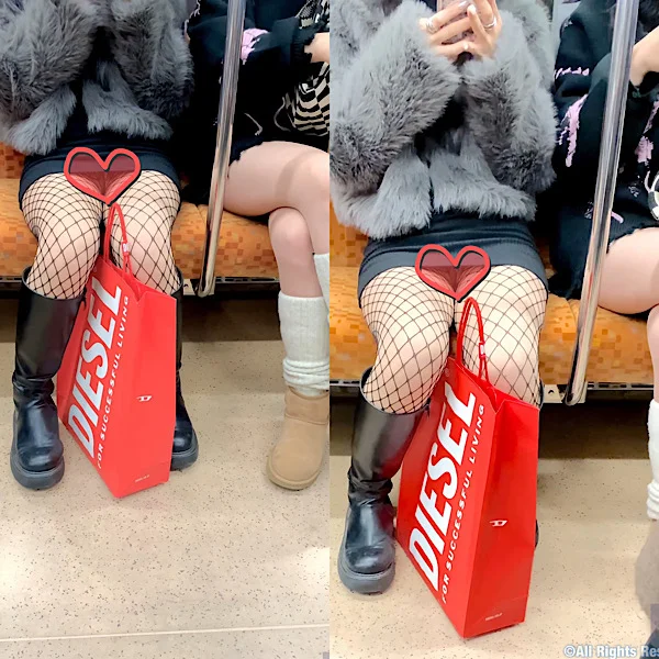 網タイツx超ミニスカxブーツ女子の対面パンチラ-1