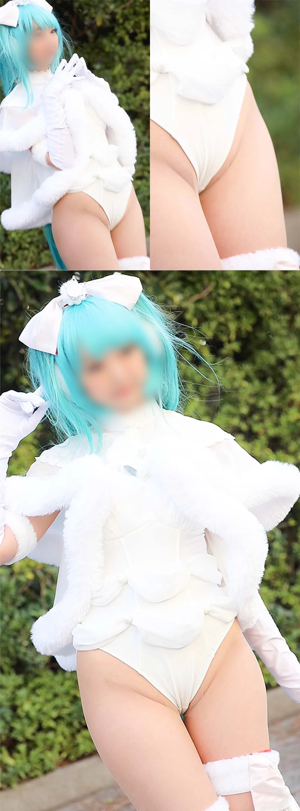 【フェチ動画】ストッキン越しにマ●肉を食い込ませる長身ミクバニーコスプレイヤーの囲み撮影-1