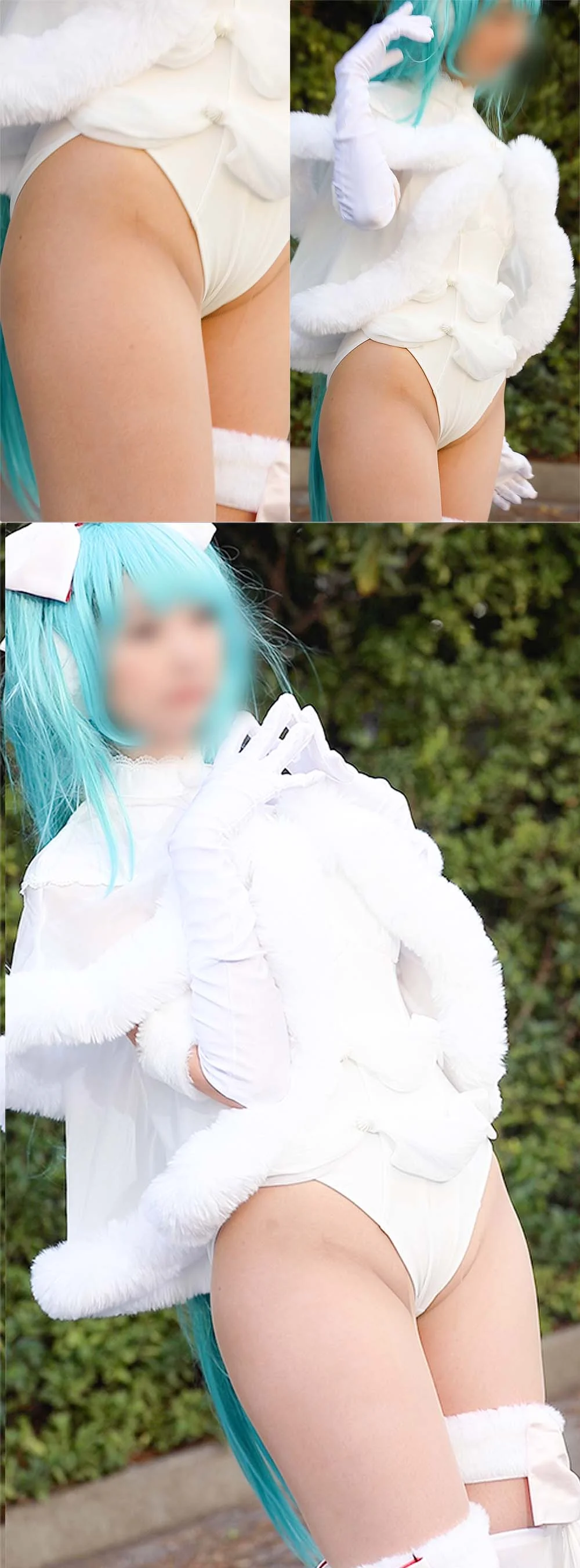 【フェチ動画】ストッキン越しにマ●肉を食い込ませる長身ミクバニーコスプレイヤーの囲み撮影-2