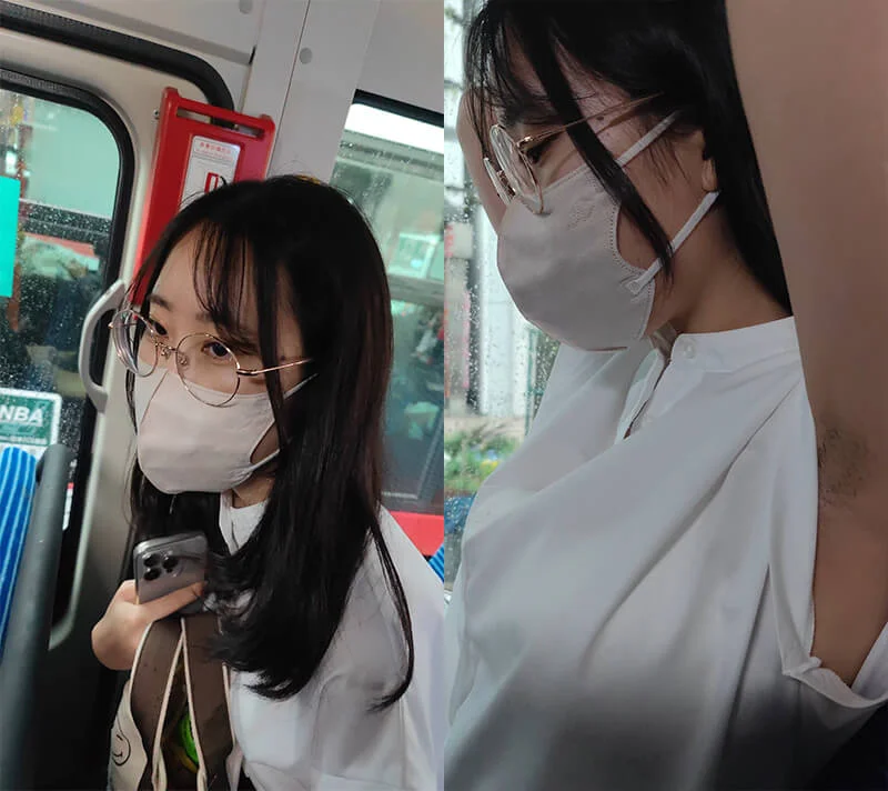 【腋毛超接写】眼鏡美女の袖から覗くジョリ腋とさらにその奥を超接写-2