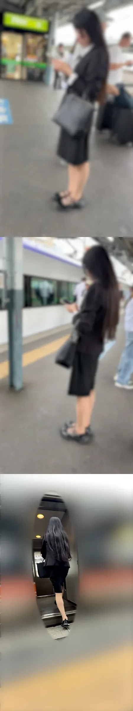 【新入社員】電車9！スレンダー美女の美脚の中！柔らかすぎるおま○こイジイジ！-1